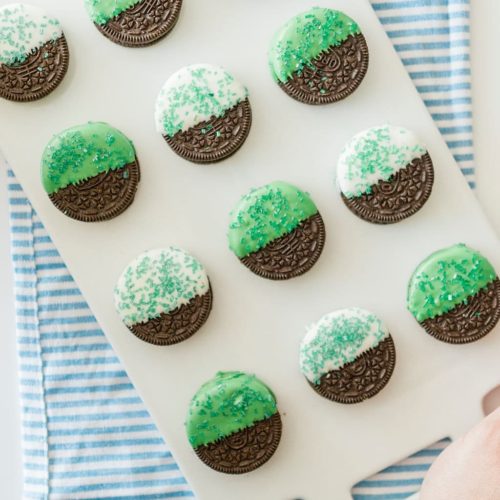 Saint Patrick's day themed green chocolate dipped oreos
