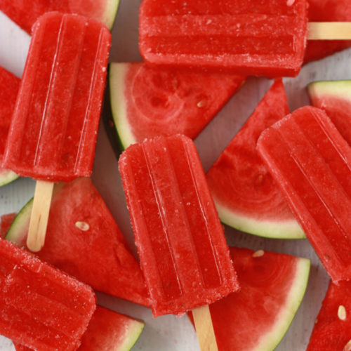 Watermelon Strawberry Popsicles with watermelon slices