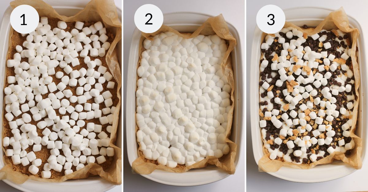 Add the layers of marshmallow and chocolate layers.