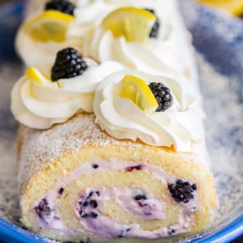 Blackberry lemon sponge cake roll