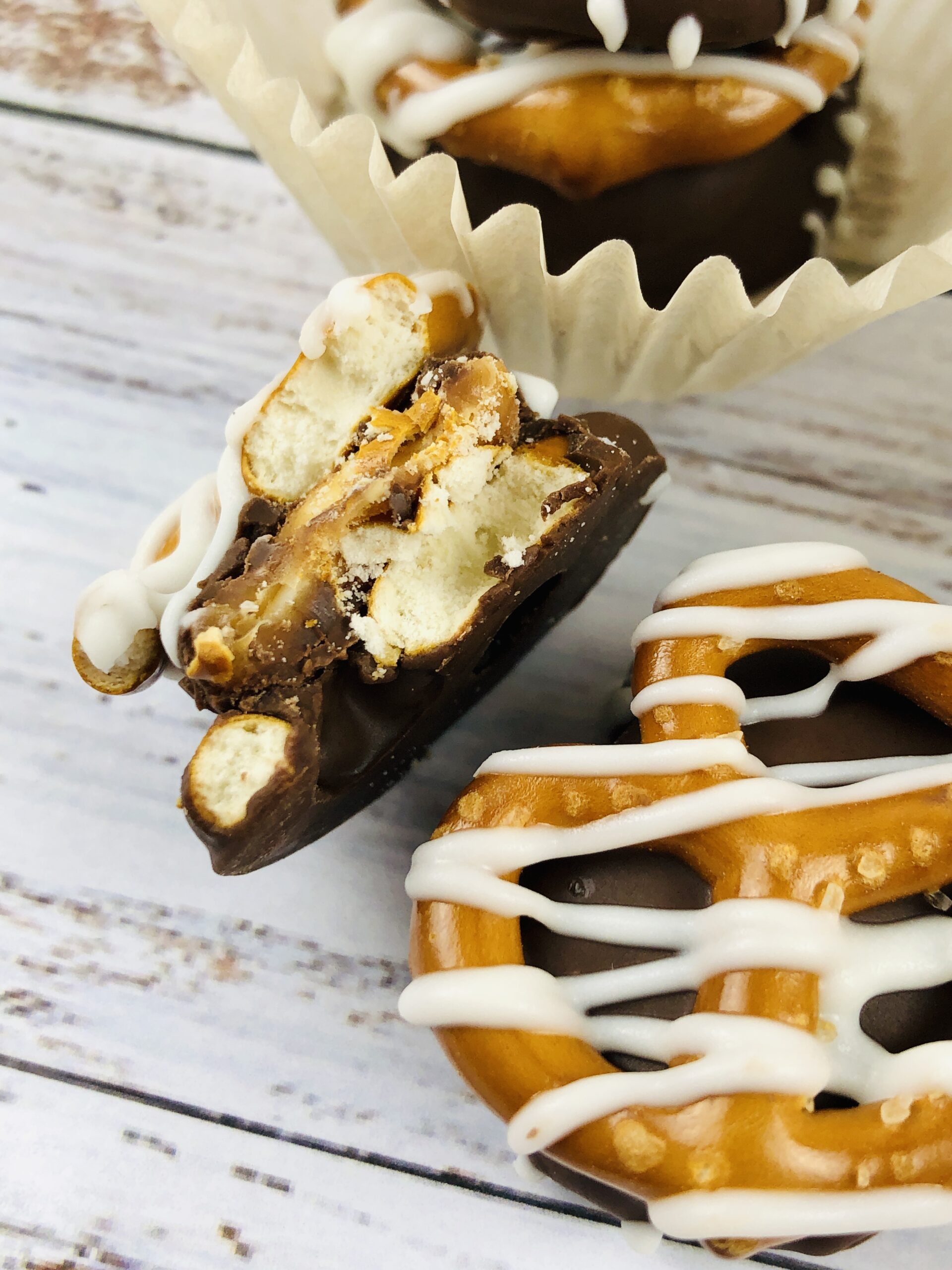 Caramel Pretzels with Chocolate in a little serving cup.