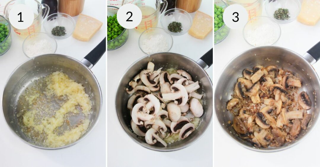 Cookng mushrooms and seasonings.