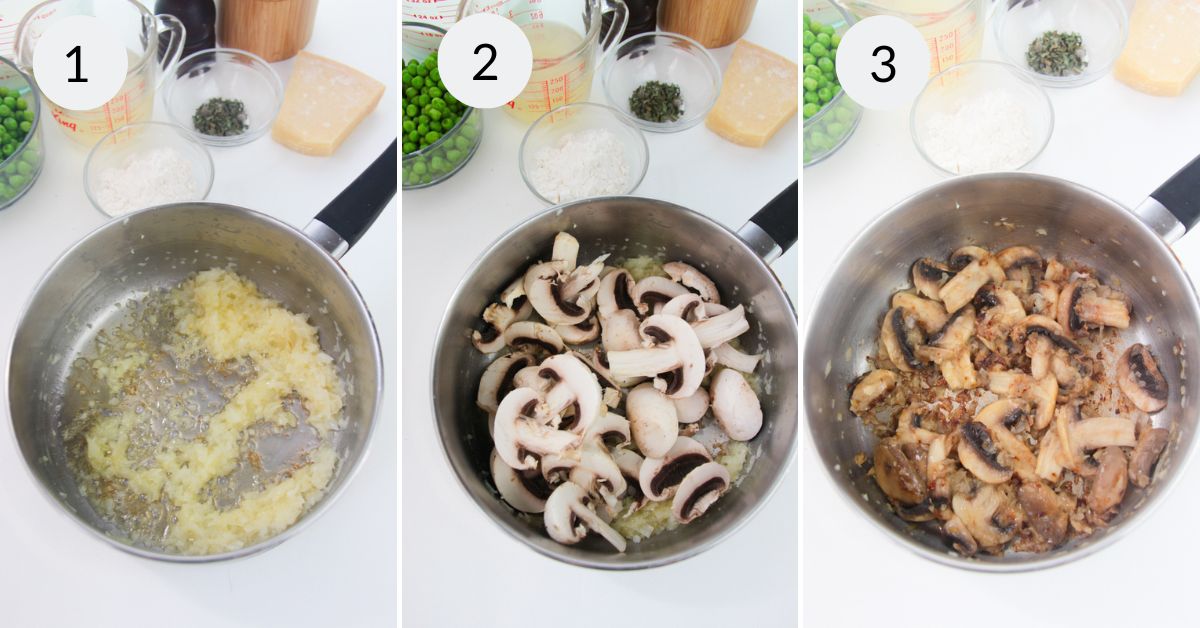 Cookng mushrooms and seasonings.