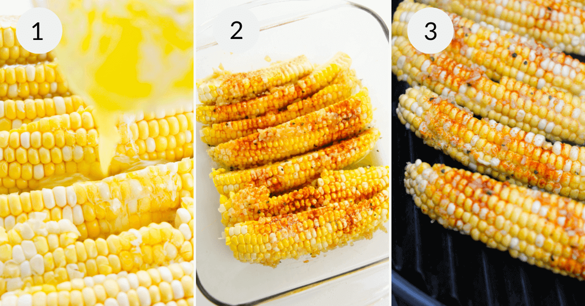 Peel corn, season and cook.