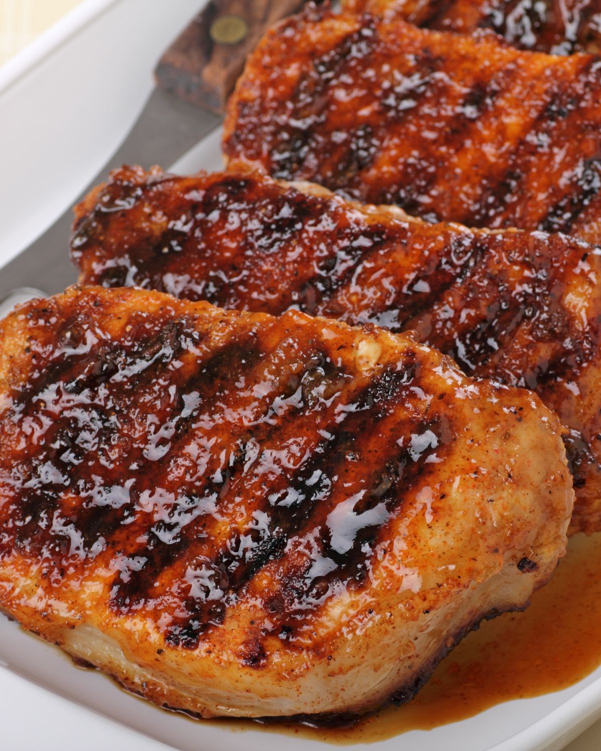Close up on Grilled Pork Chops Marinade.
