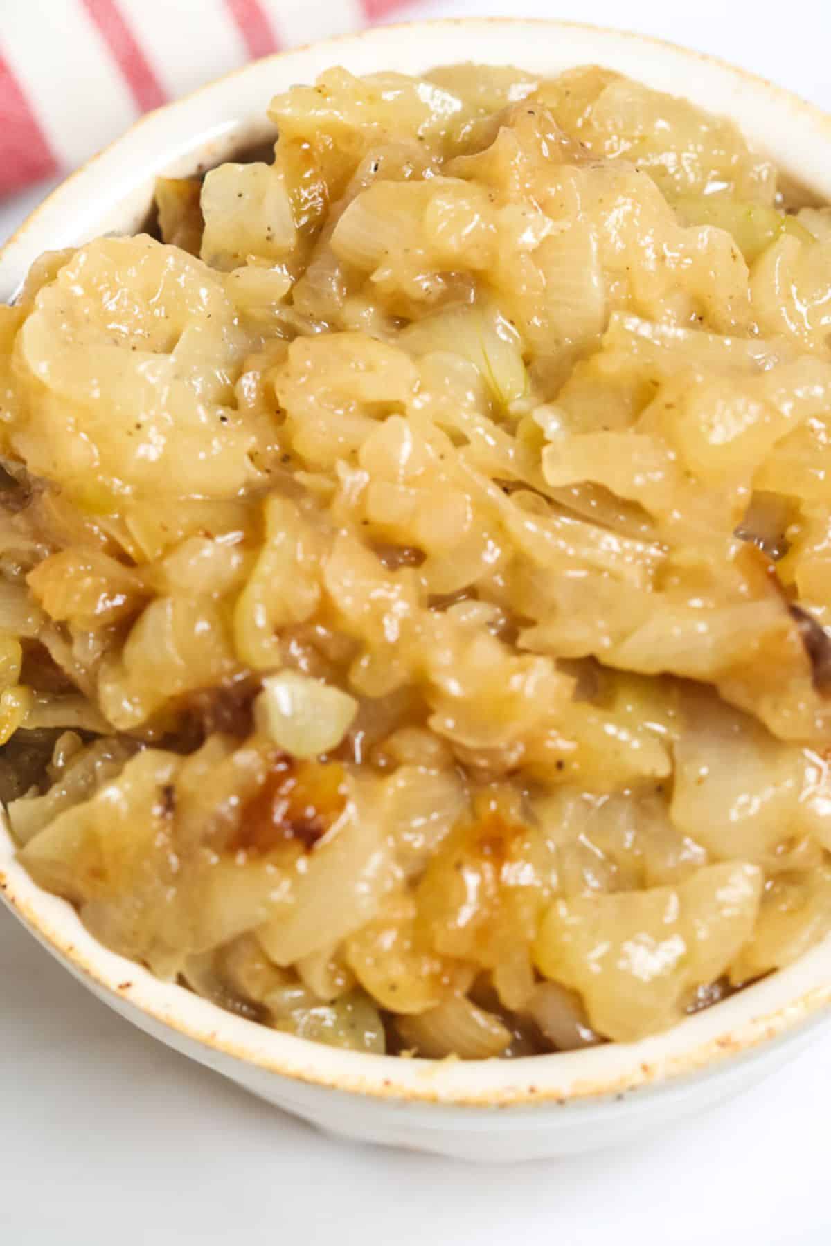 A close-up in a white ramekin.