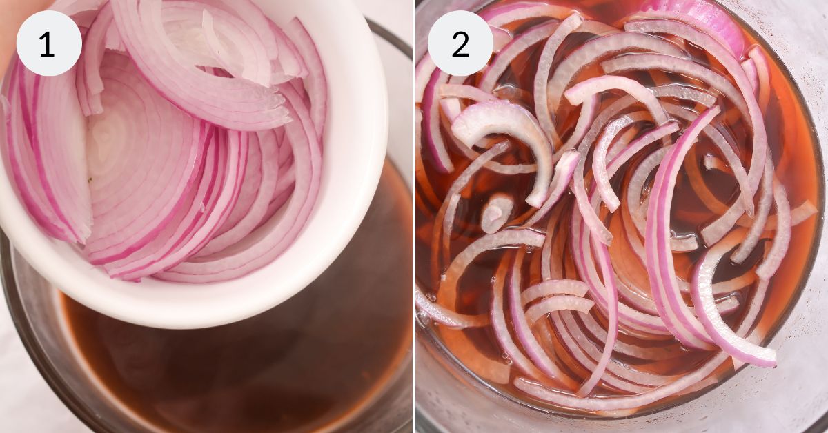 sliced red onions.