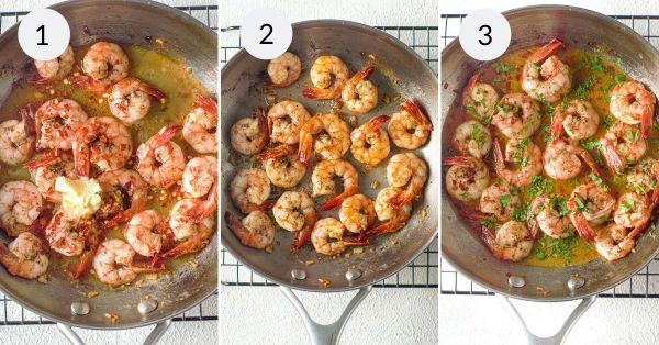The finished shrimp being cooked in the pan.