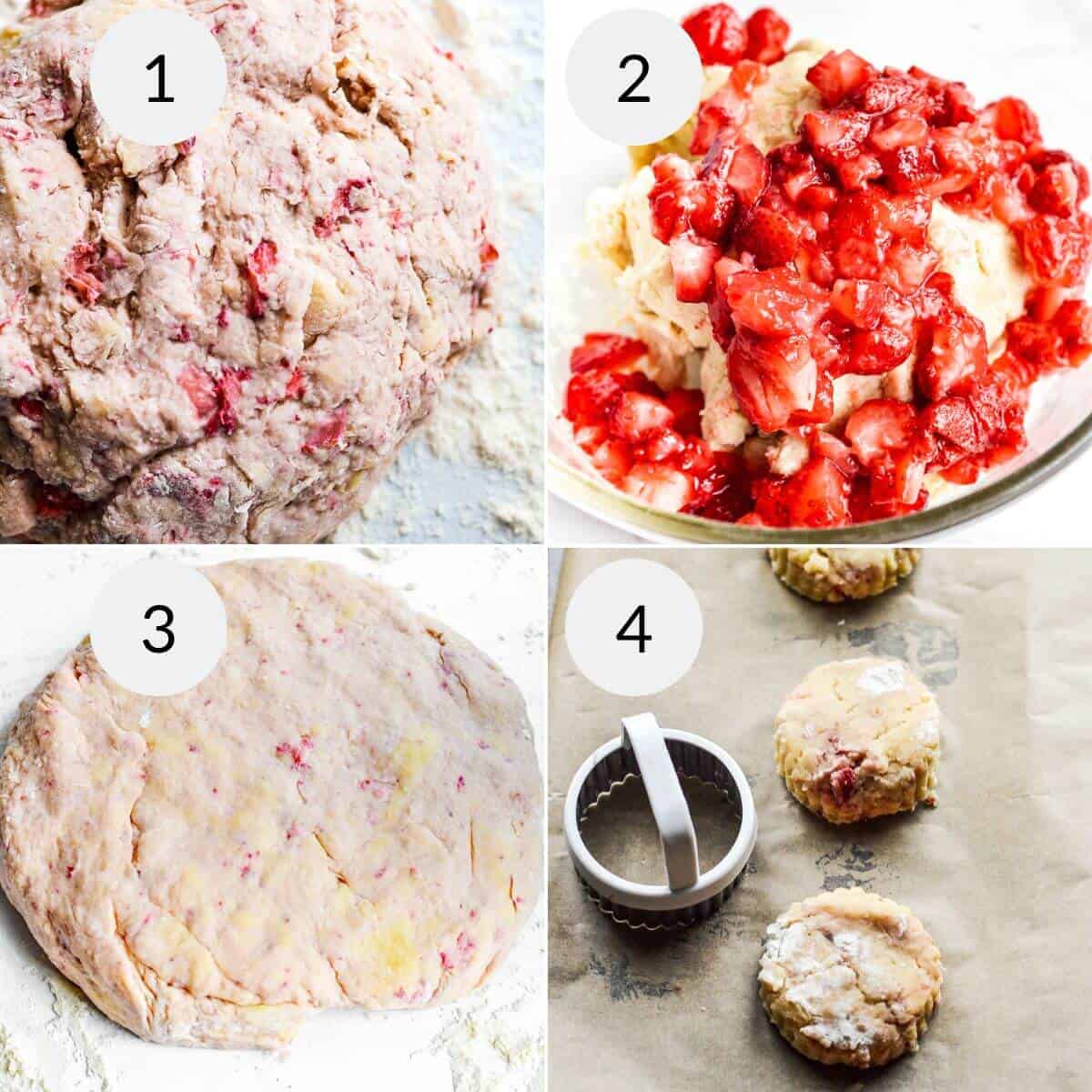 Chopping the strawberries and preparing the icing for the dessert.