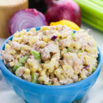 Tuna Pasta Salad in a side view.