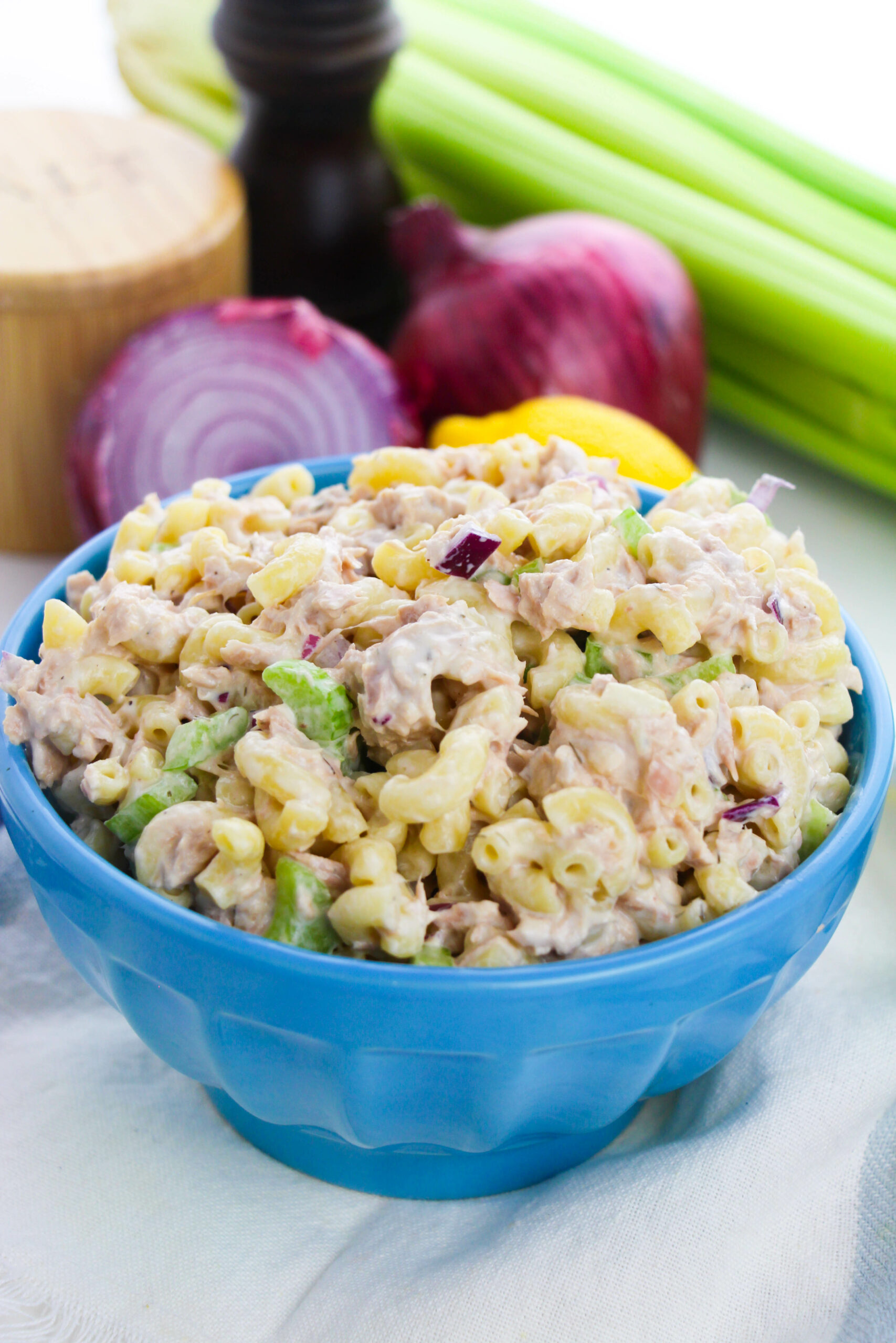 Tuna Pasta Salad in a side view.