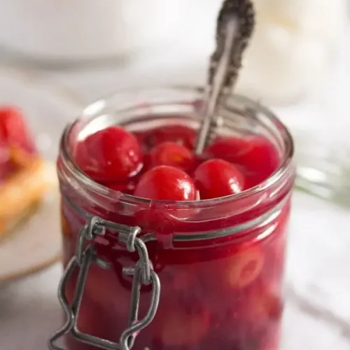 A jar of cherry sauce