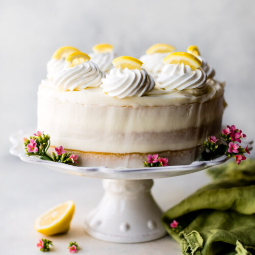 Lemon Layer cake on cake platter