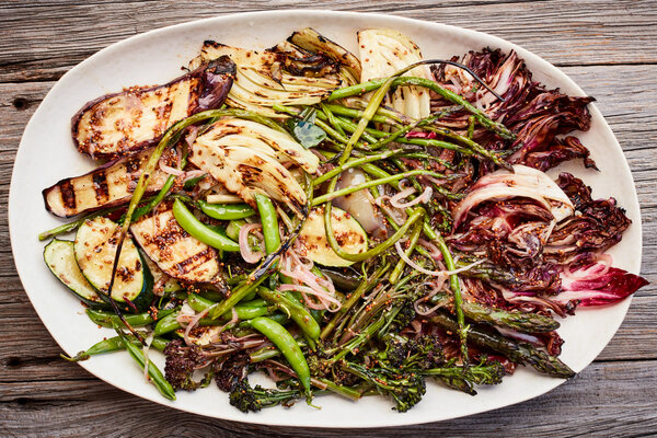 A plate of various grilled vegetables