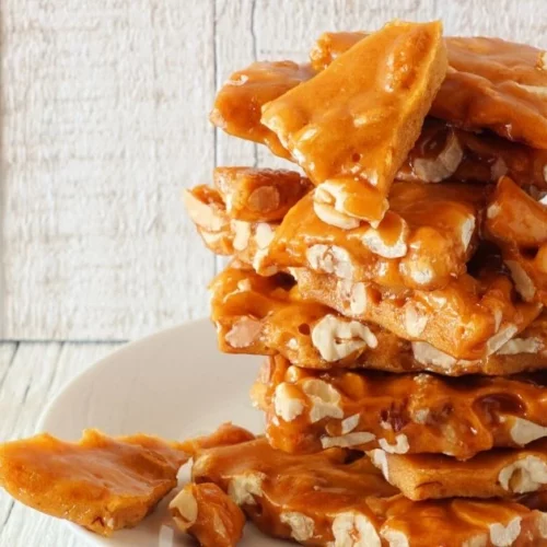 A pile of microwaved peanut brittle