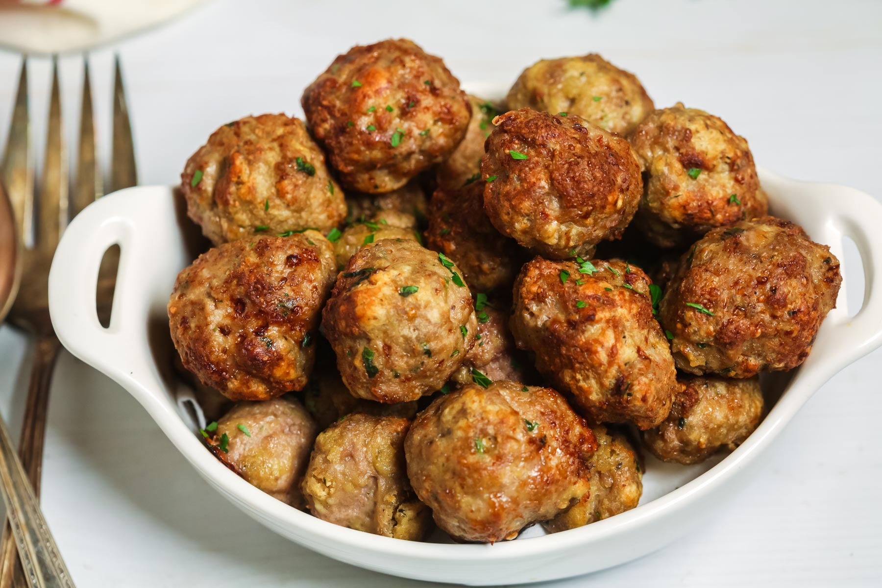 A stack of the AIr fryer meatballs.