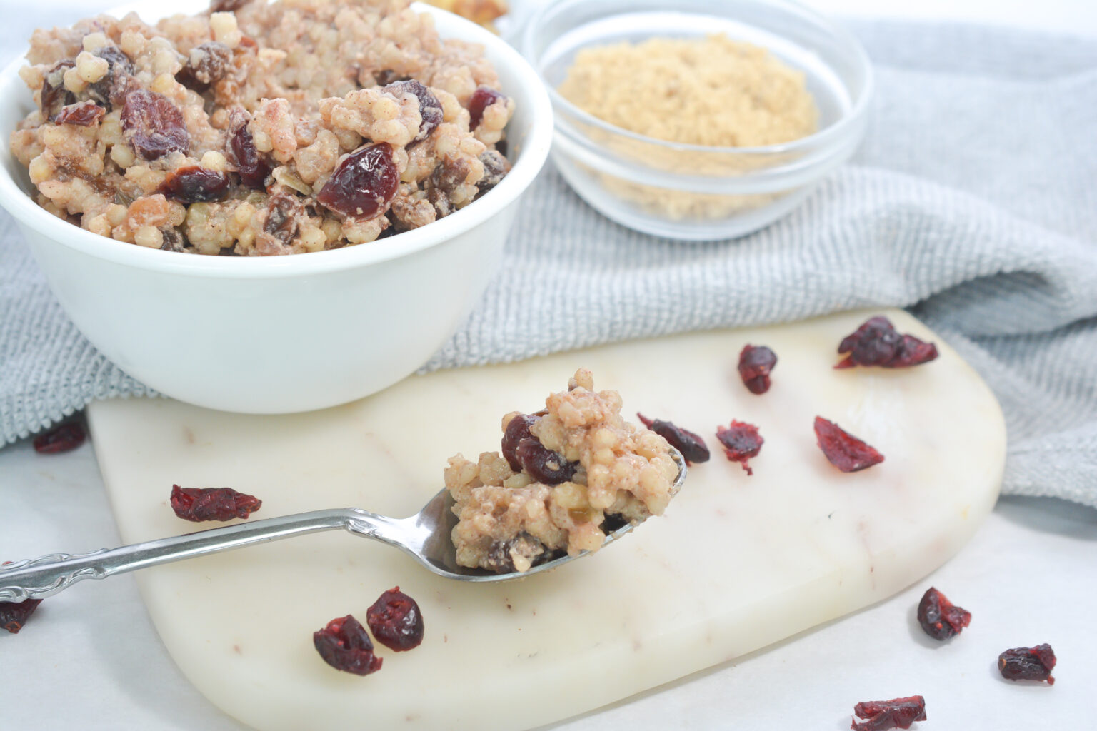 A spoonful of breakfast couscous.