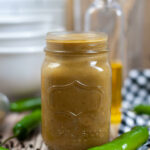 Green Sauce for Chicken Enchiladas in a mason jar.