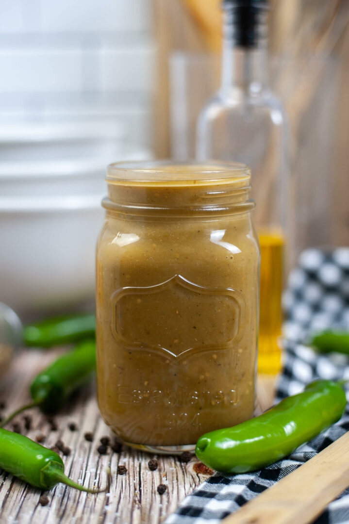 Green Sauce for Chicken Enchiladas in a mason jar.