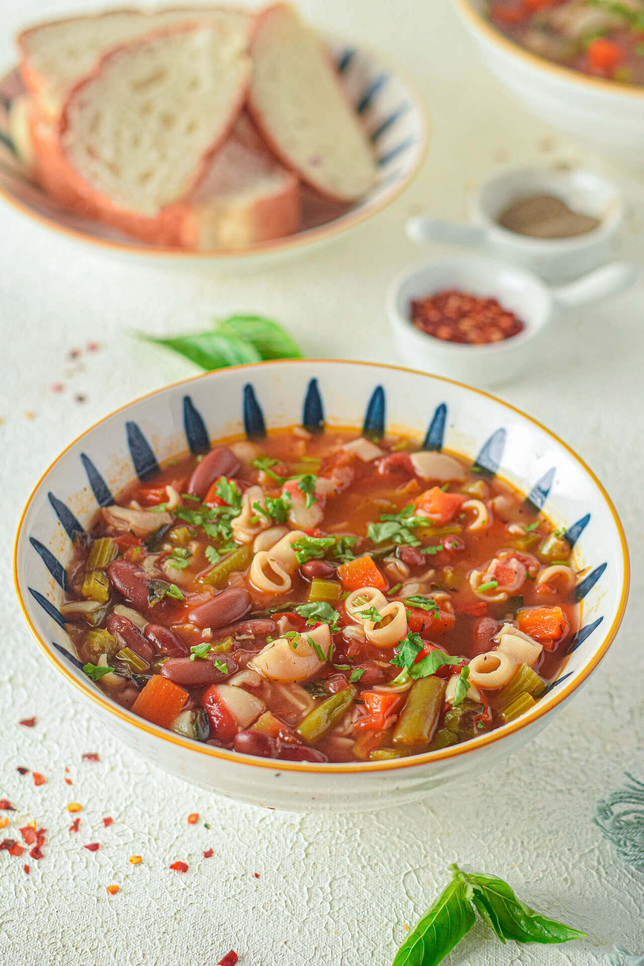 Close up on the Italian Minestrone Soup.