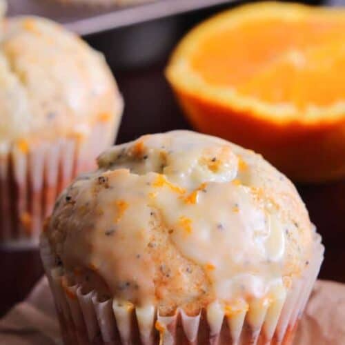 banana poppyseed muffins with orange glaze