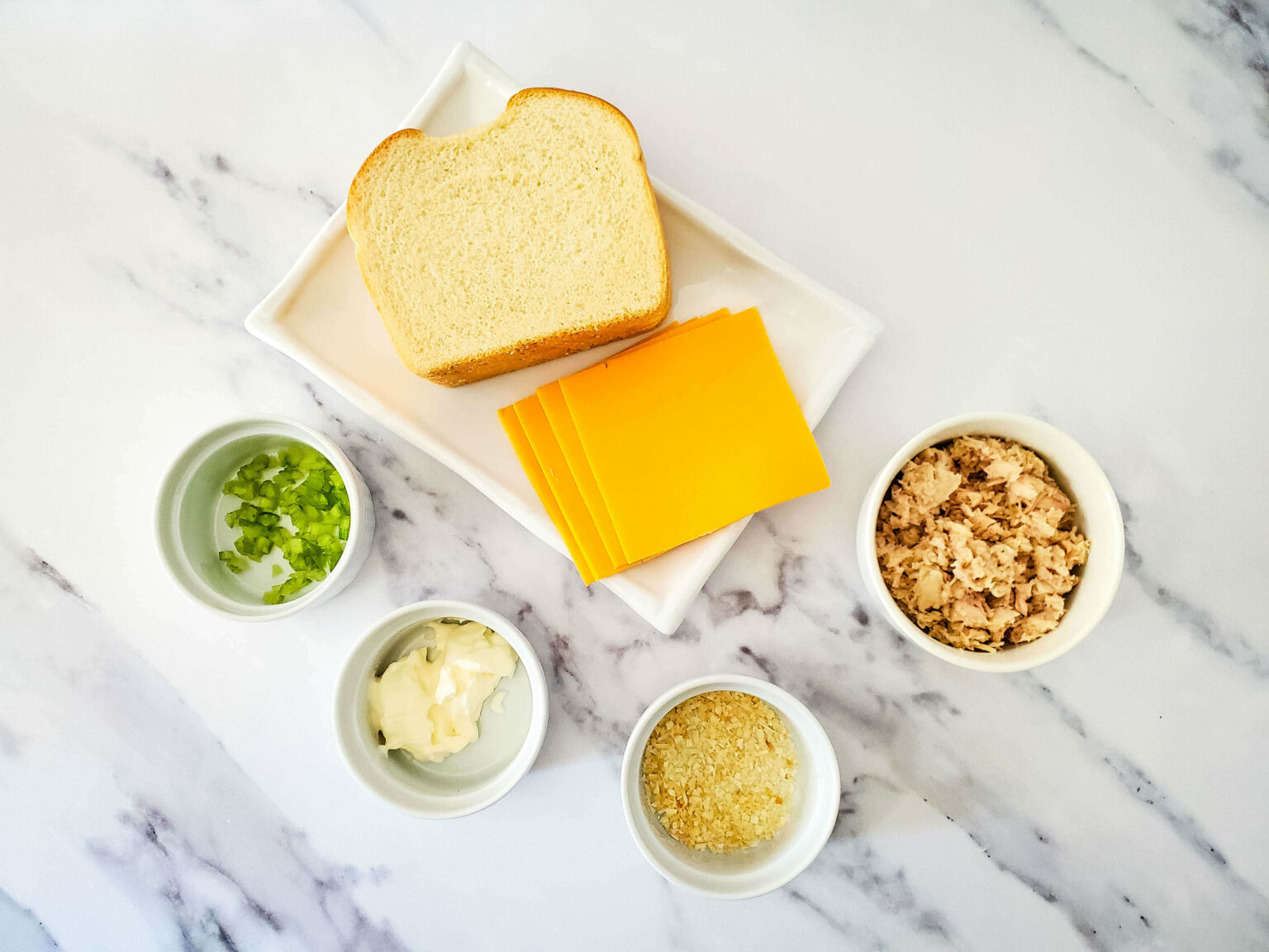 Bread cheese and tuna.
