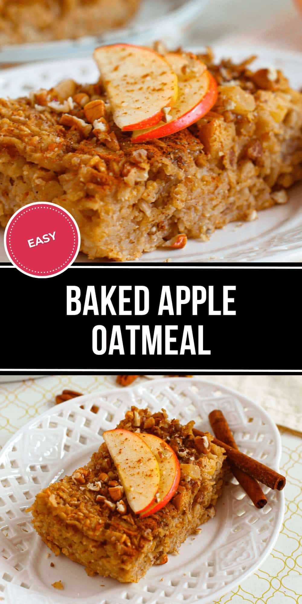 Two views of the baked apple oatmeal.