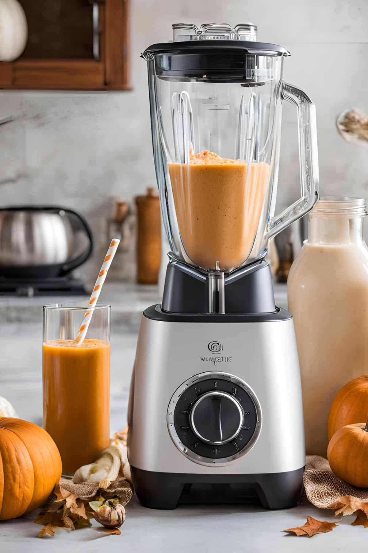 A blender mixing the ingredients.