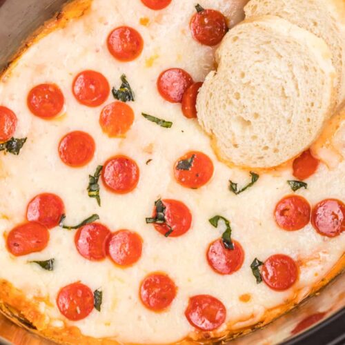 Crock Pot Pizza Dip with the bread in