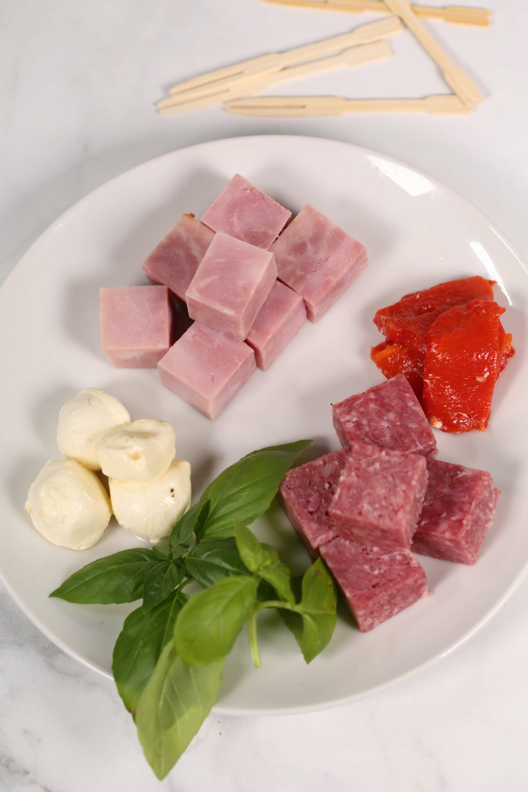 Ingredients for the Italian Antipasto Kabobs.
