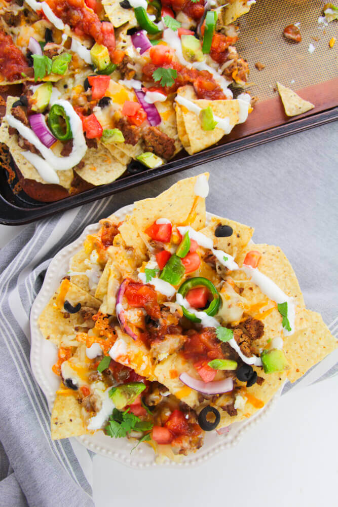 Top shot of the Loaded Ground Beef Nachos.