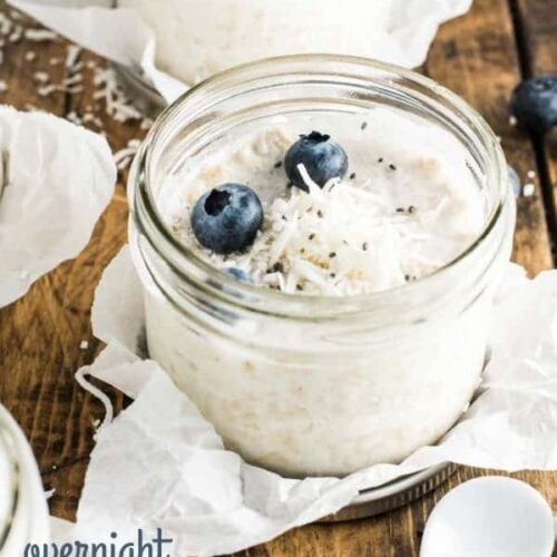 Coconut oat in a jar with blueberries