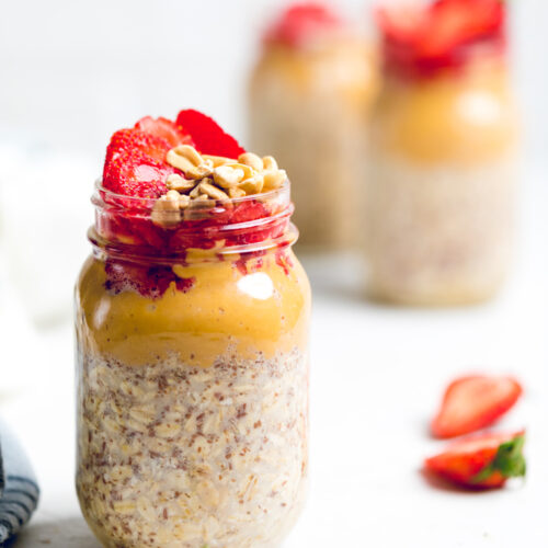 Oats, Peanut Butter and Strawberries in a jar