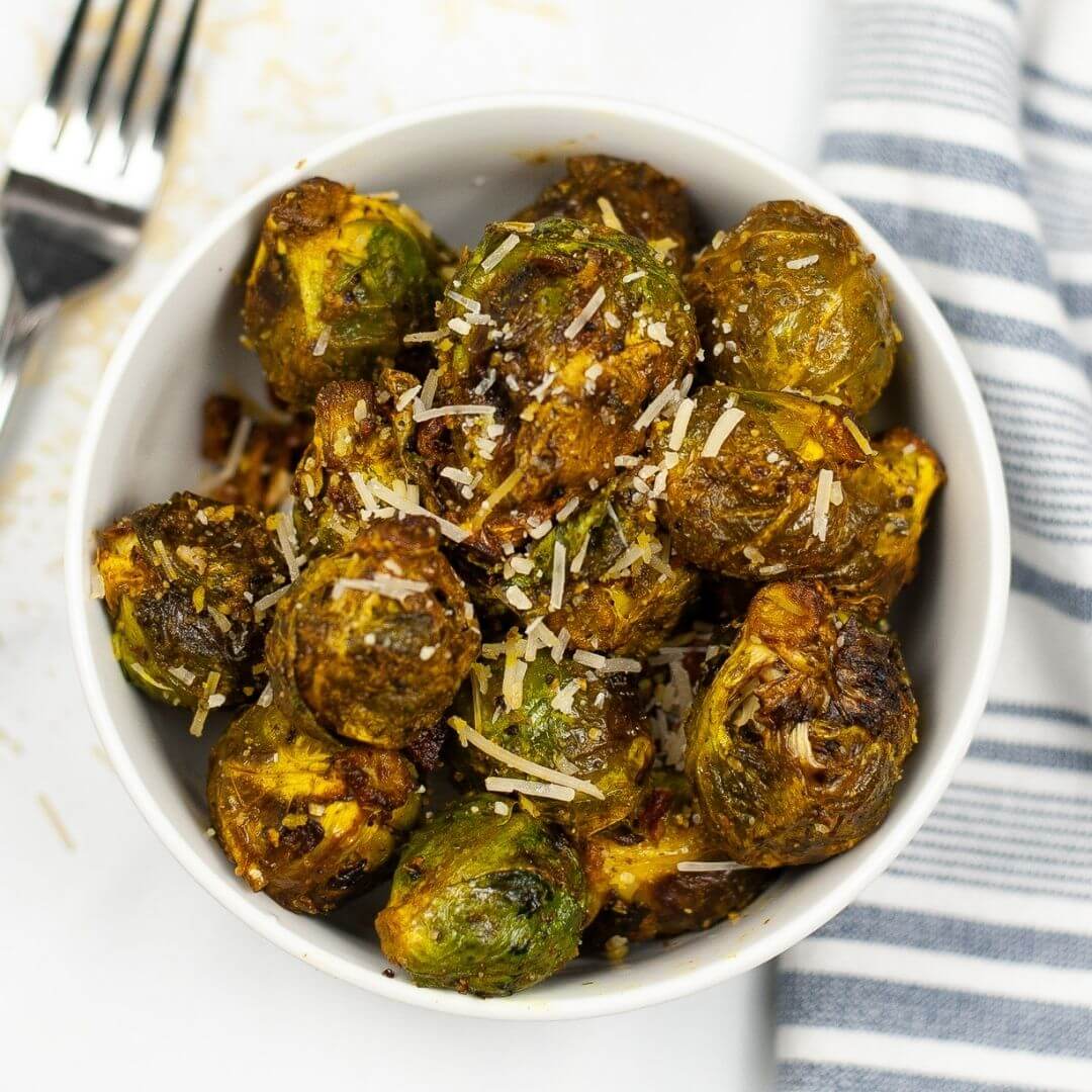 Close up on the Air Fryer Brussels Sprouts.
