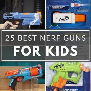 A collection of nerf guns and accessories