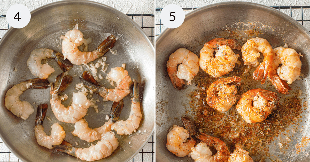 Making the shrimp for the dish.