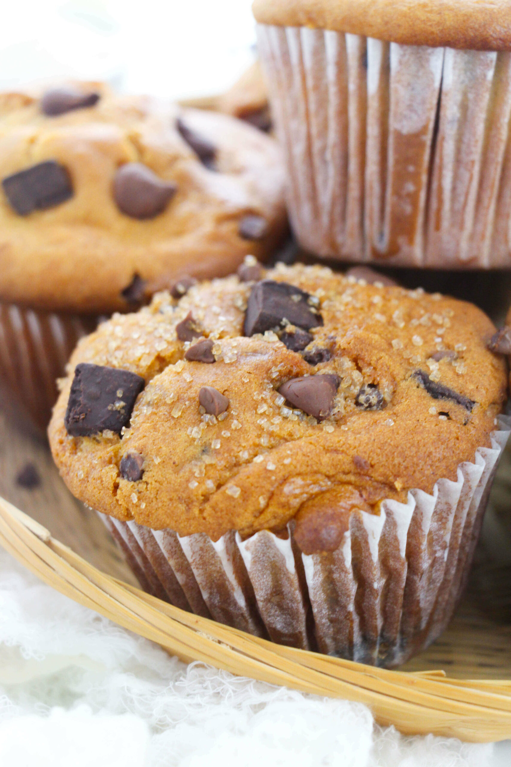 A tray of Bakery Style Chocolate Chip Muffins.