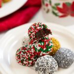 A close up on Christmas Brownie Balls.