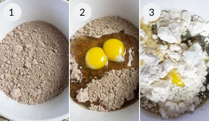 Mixing the brownie ingredient.