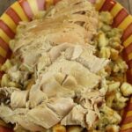 Crock Pot Turkey and Stuffing on a festive platter.