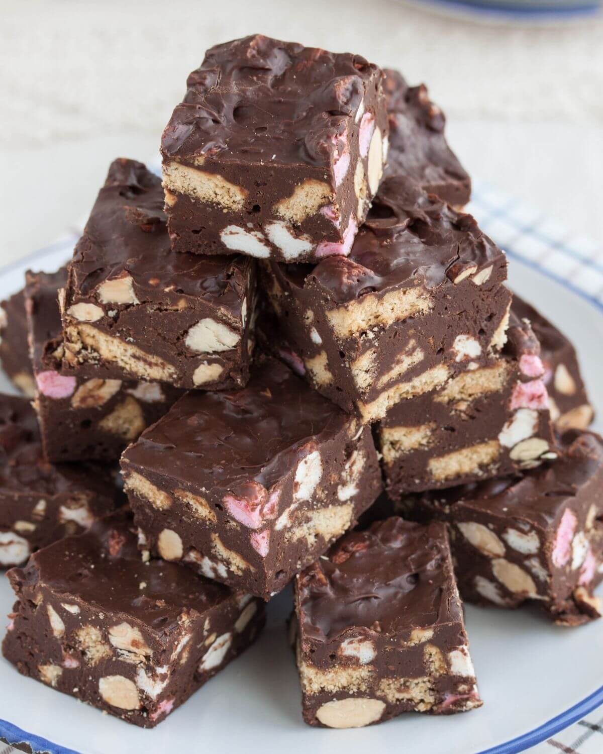 A stack of the easy milk chocolate fudge.
