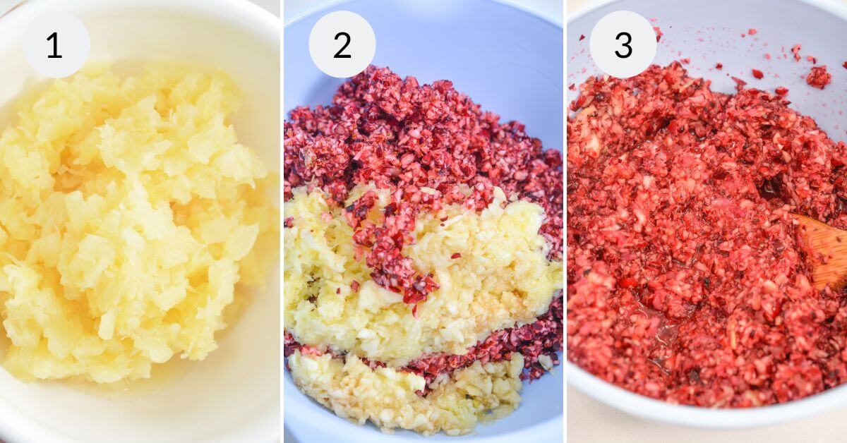 Step by step process for making fresh cranberry sauce with oranges. 