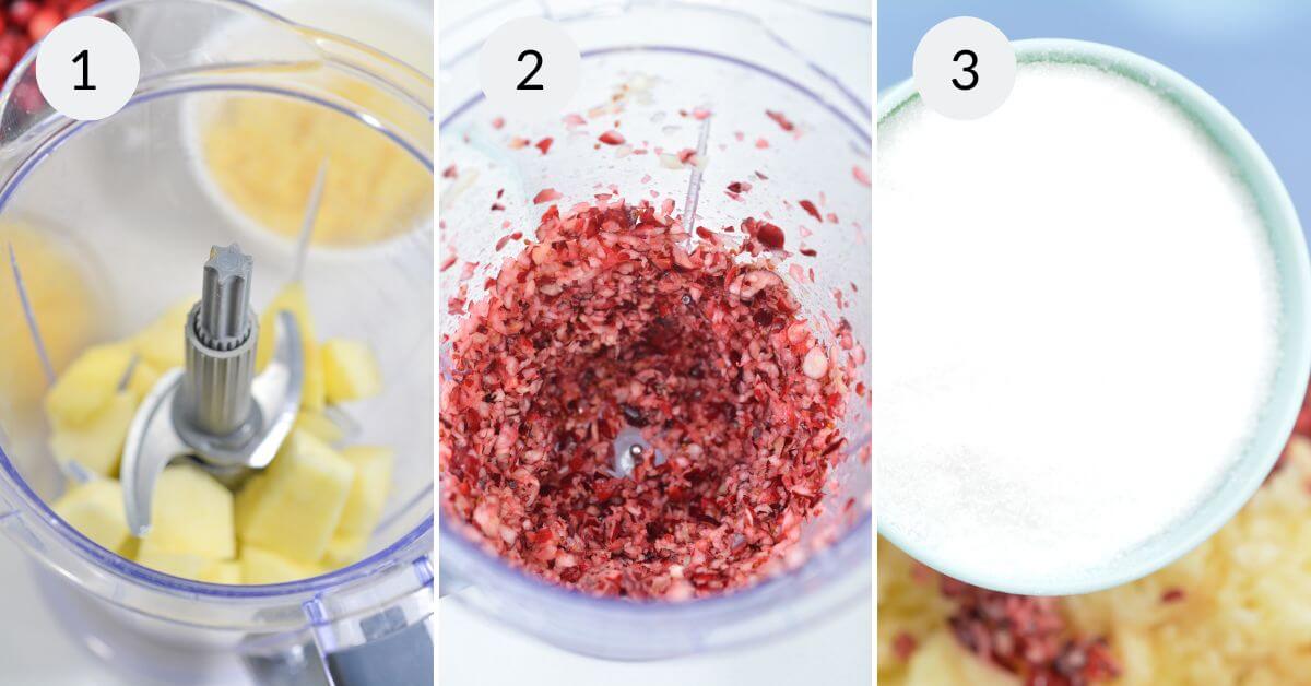 Step by step process for making fresh cranberry sauce with oranges. 