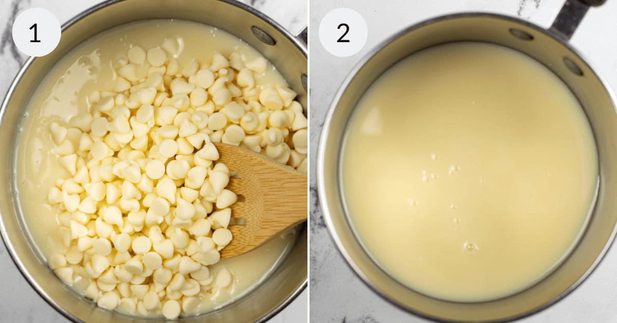 Melting the chocolate to make the fudge mixture.