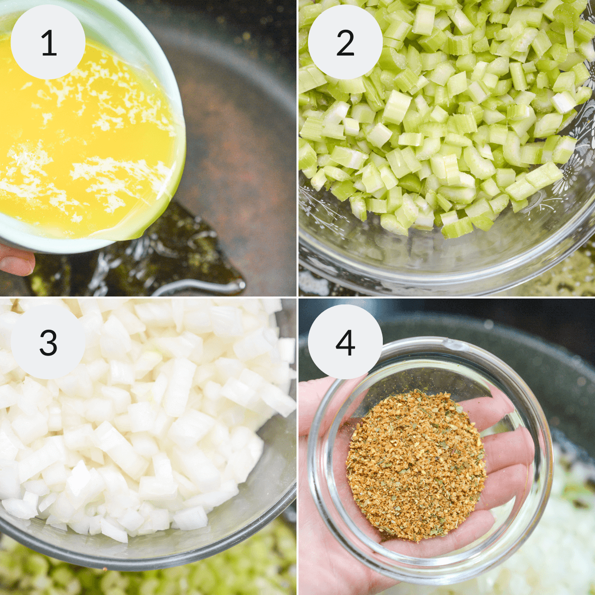 Step by step instructions for making sage and onion stuffing recipe.