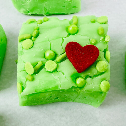 The green grinch fudge with the candy heart.