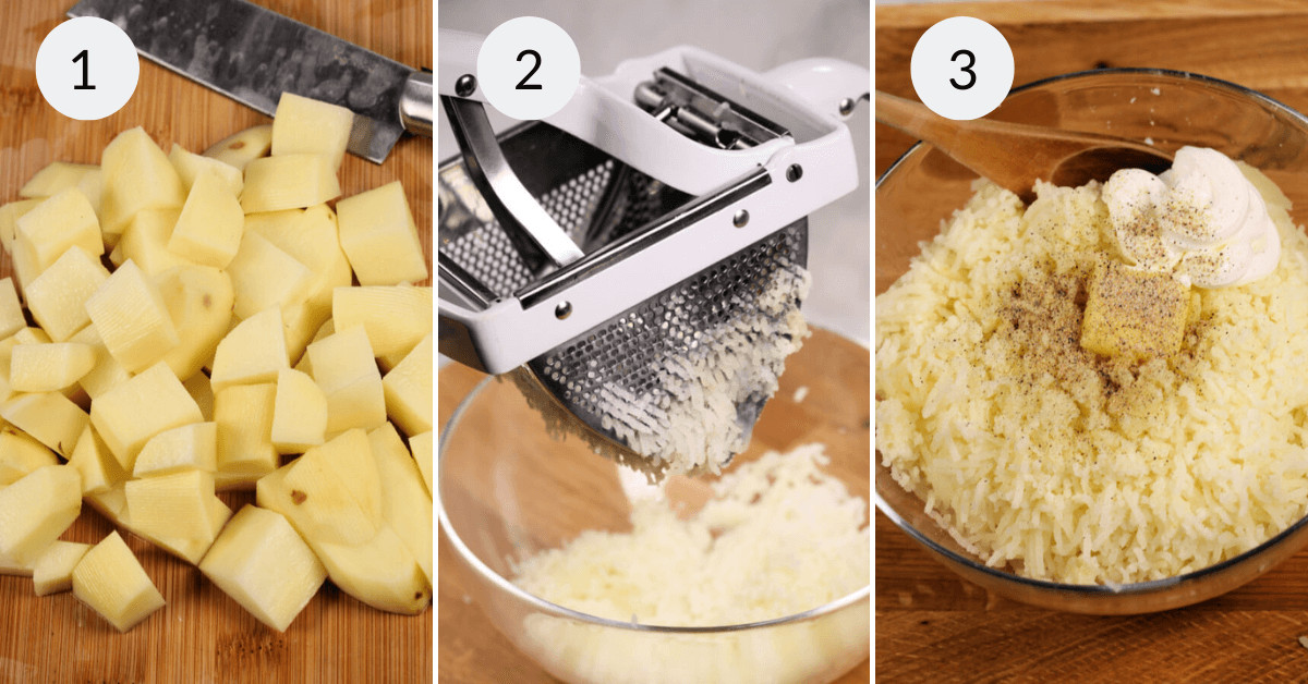 Preparing and mashing the potatoes.