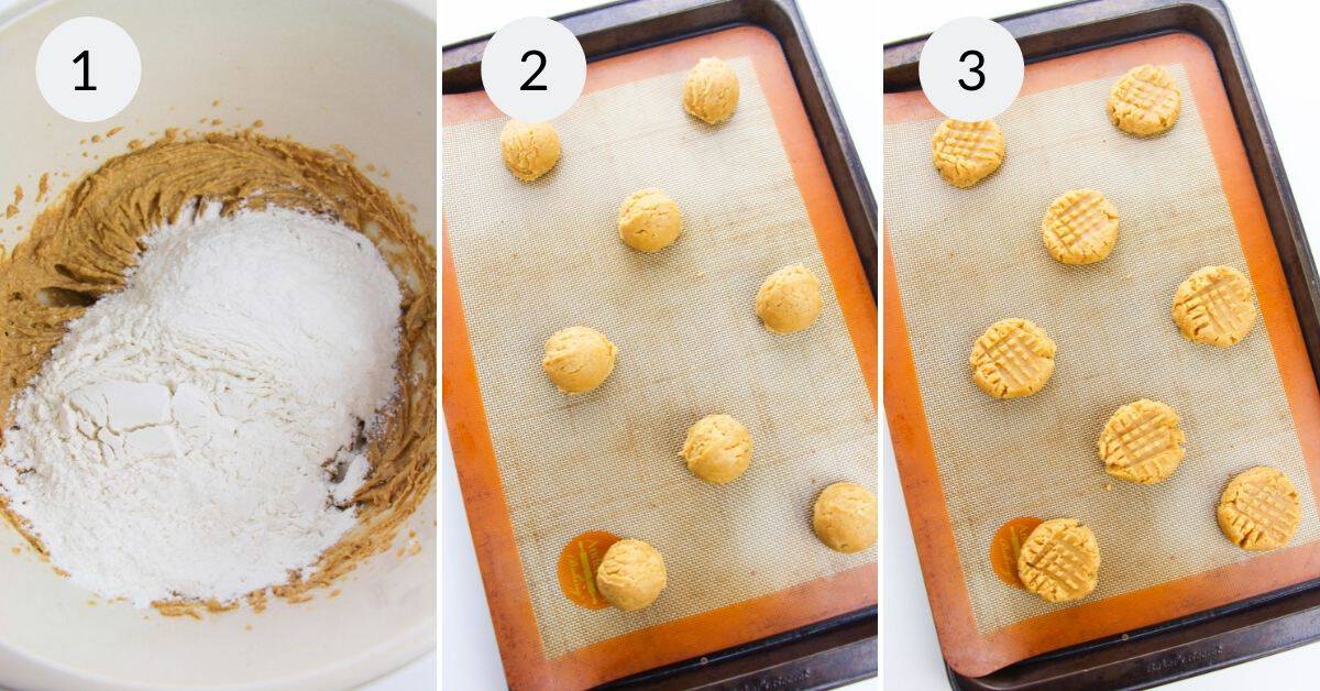 Laying the cookies on the baking sheets and cooking.