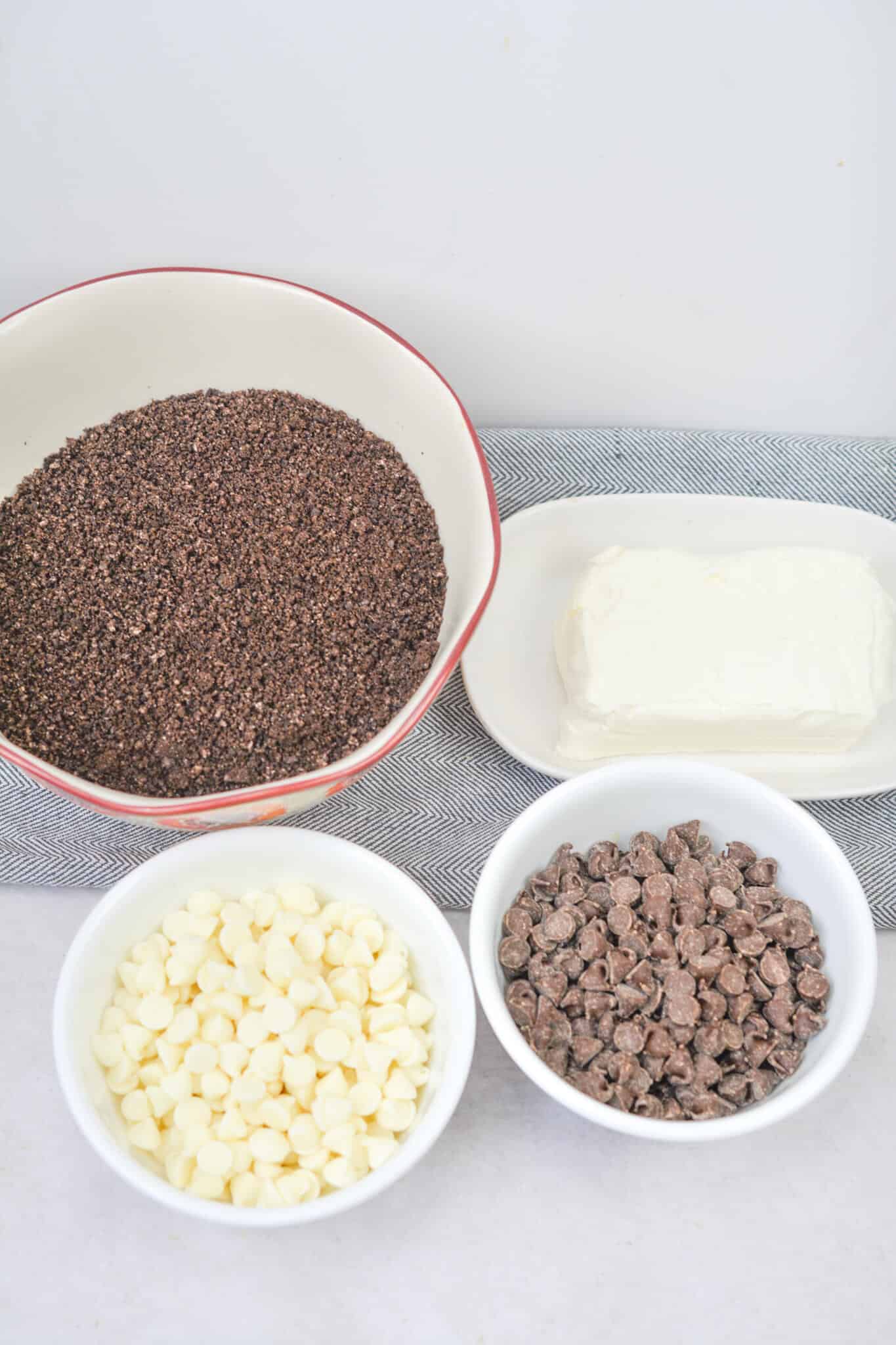 Chocolate, cookies, cream cheese for the treats.