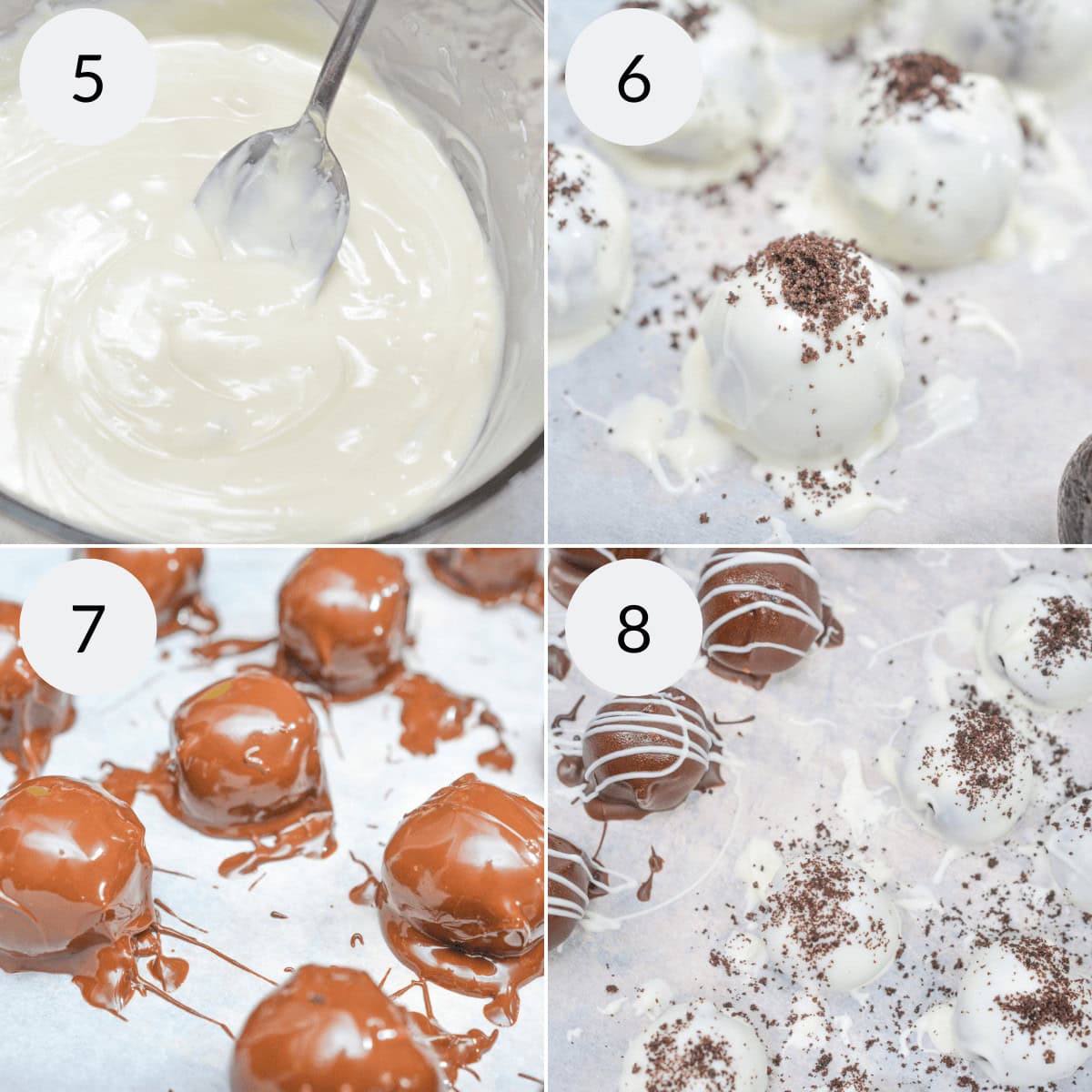 Dipping the balls in the fridge and decorating the oreo cookie balls.